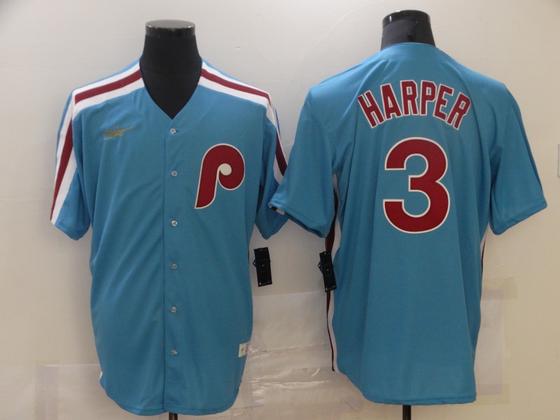 Men Philadelphia Phillies 3 Harper Blue Game 2021 Nike MLB Jerseys